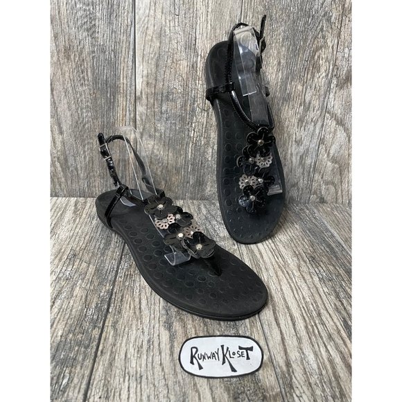 ORTHAHEEL Women Comfort Floral Strappy Adjustable Ankle Strap Sandals Black 11 - Picture 1 of 12